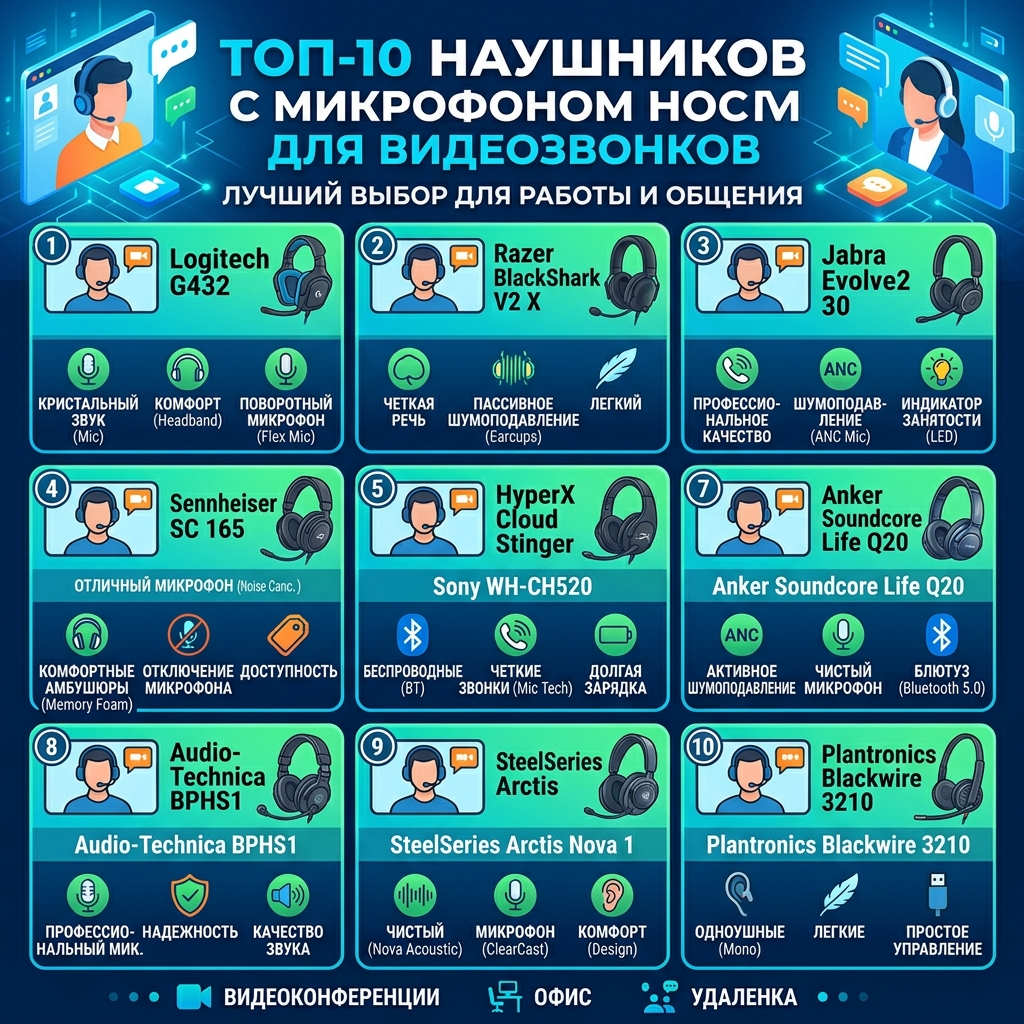 ТОП-10 наушников с микрофоном для видеозвонков