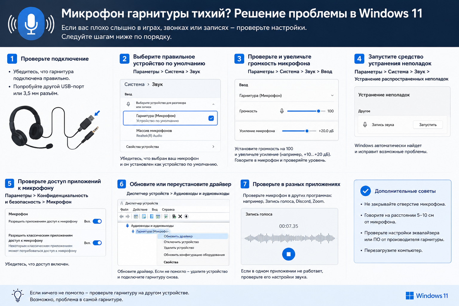 Микрофон гарнитуры тихий